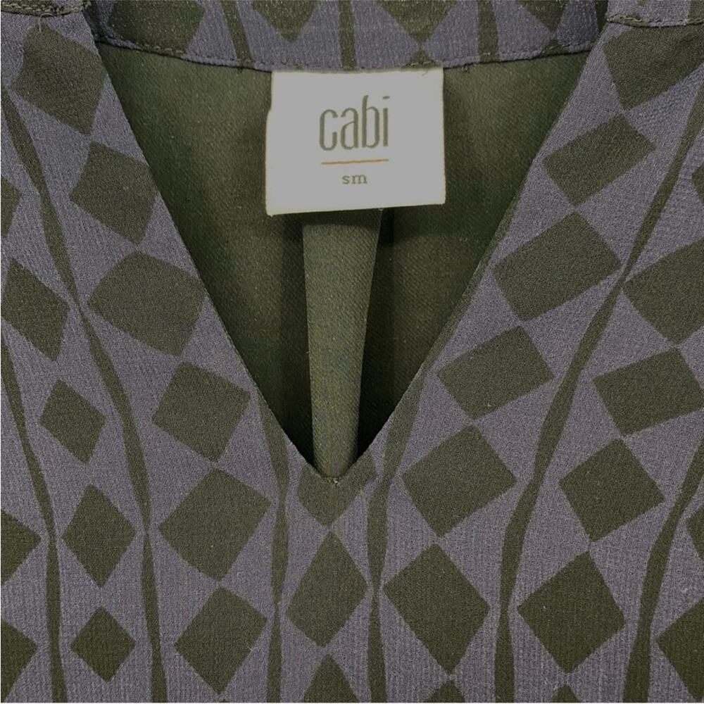 Cabi Harlequin Purple & Black Print Sheer Long Sleeve Shift Dress Small GUC - Picture 6 of 6